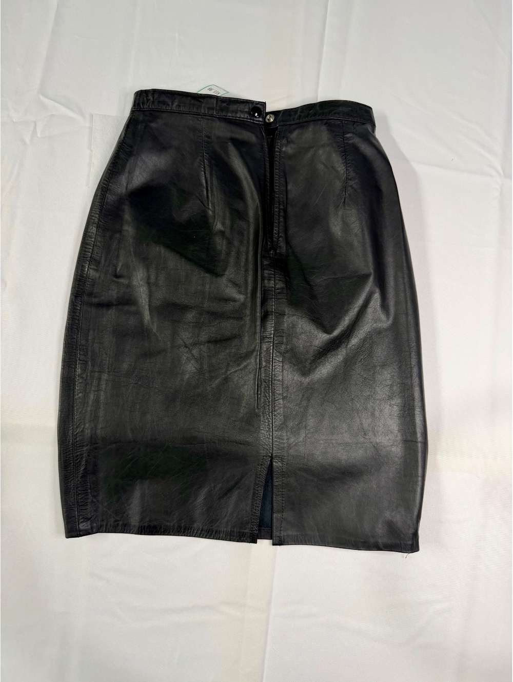 Black Leather Pencil Skirt with Front Slit